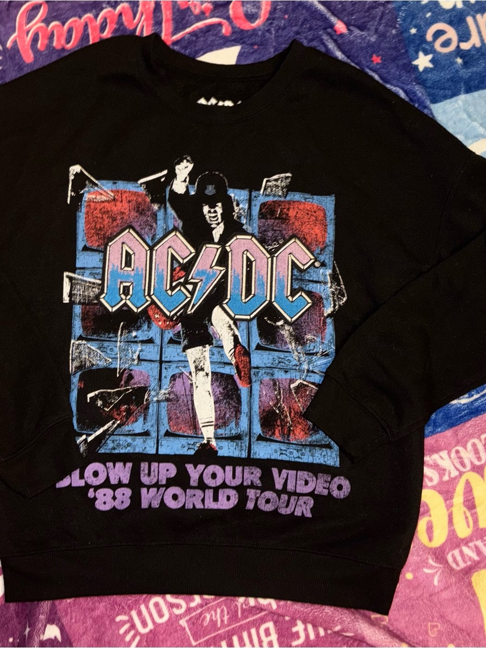 AC/DC women’s size small~ Black Graphic Sweatshirt - 'Blow Up Your Video' Tour~